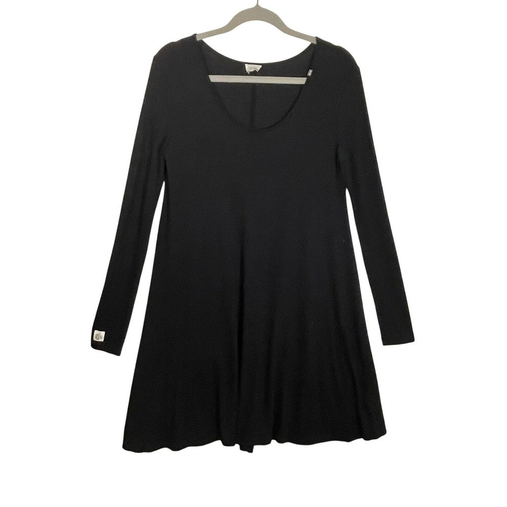 Nicobar Small Black Swing Dress Long Sleeve Scoop Neck Minimalist Knee Length